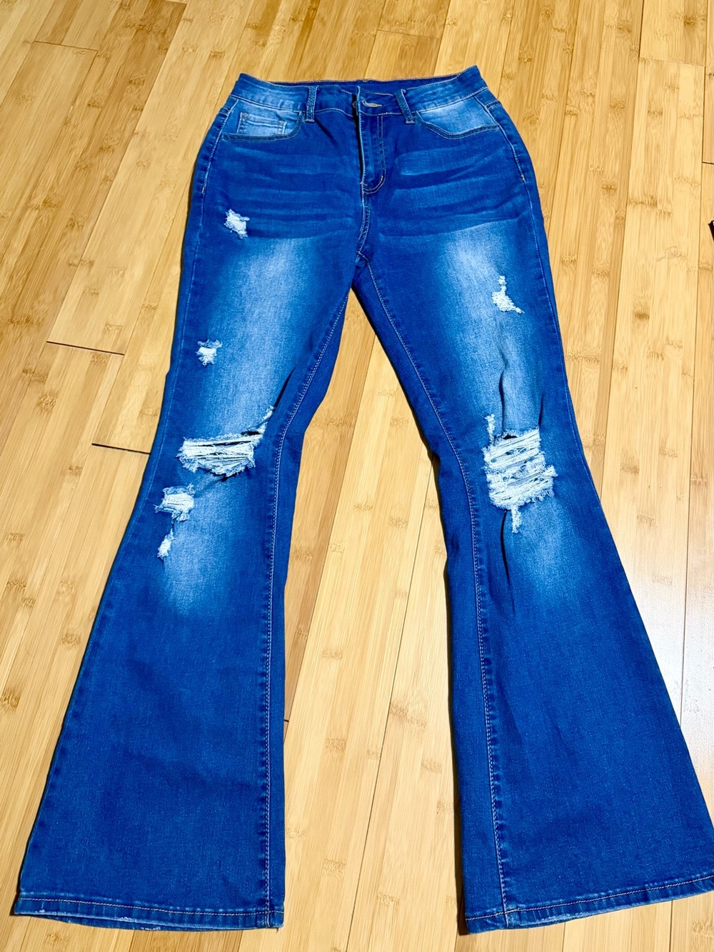 Women's Distressed Flared Jeans - Blue